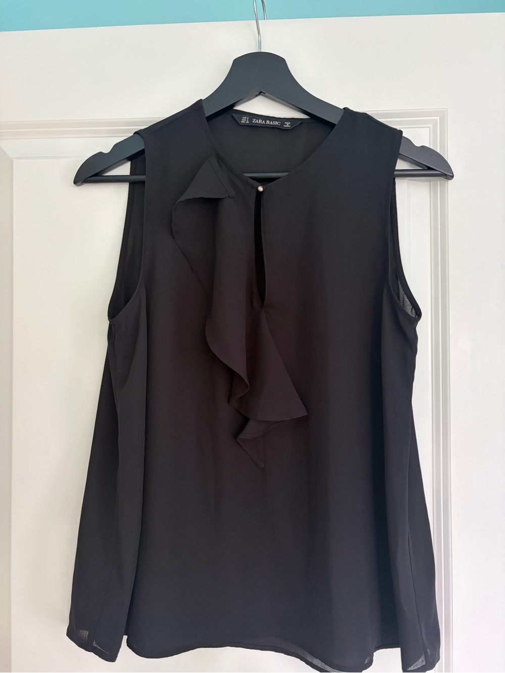 Zara Black Sleeveless Ruffle Front Blouse